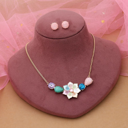 Mehrfarbiges Blumen-Design Anlaufschutz-Halskettenset mit lebendigem, ethnischem, künstlerischem Look
