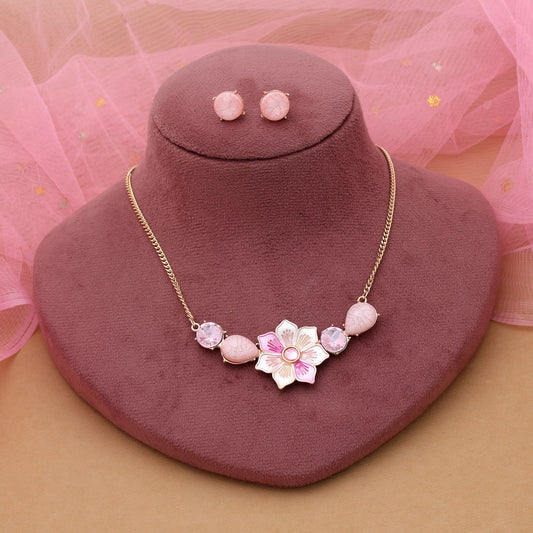 Rosafarbener Blumendesign-Schmuckset mit Anlaufschutz und sanftem, elegantem Blumen-Appeal