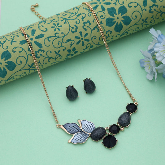 Black Color Anti Tarnish Necklace Set With Bold Minimal Modern Jewelry Finish