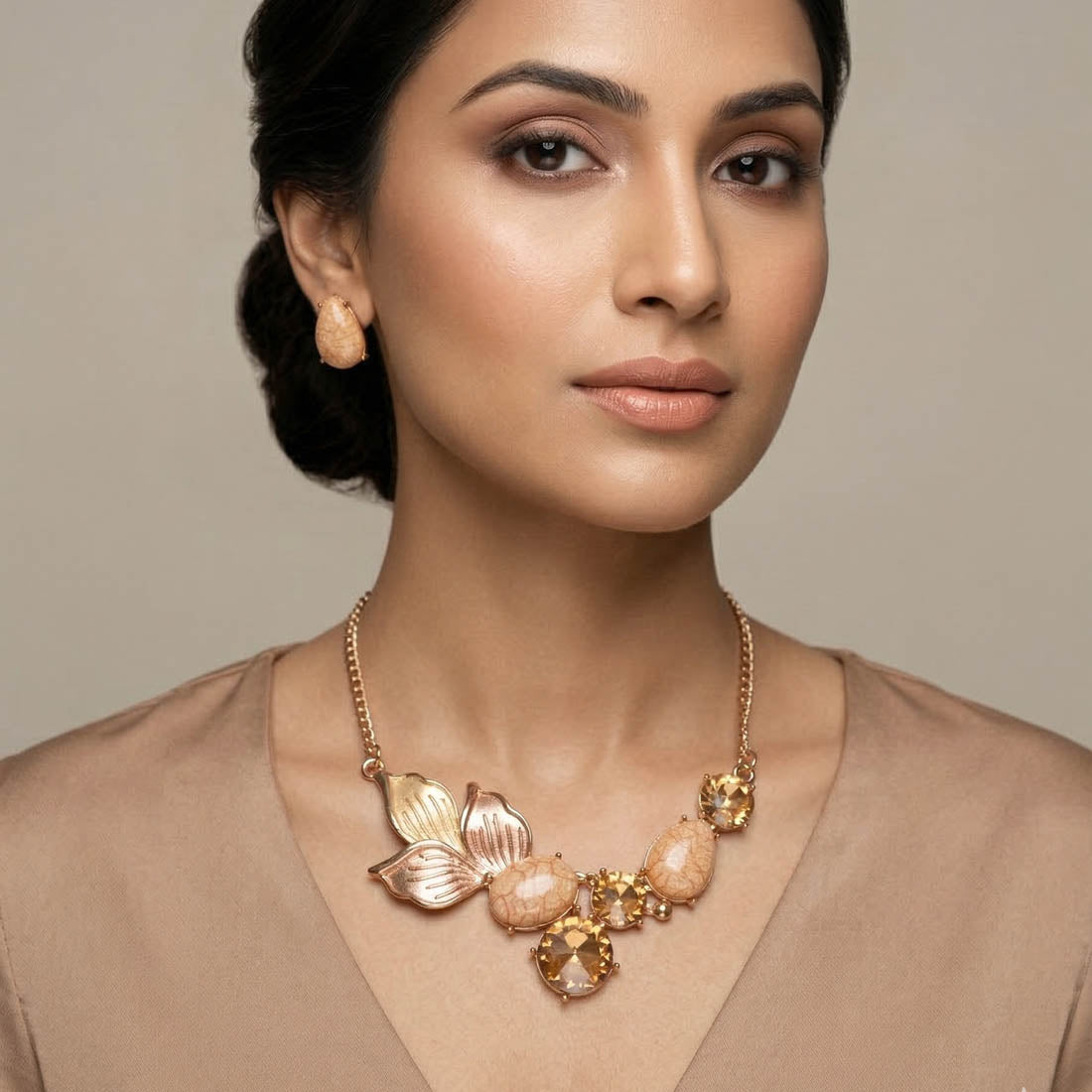 Gold Color Anti Tarnish Necklace Set With Premium Classic Elegant Shine Finish