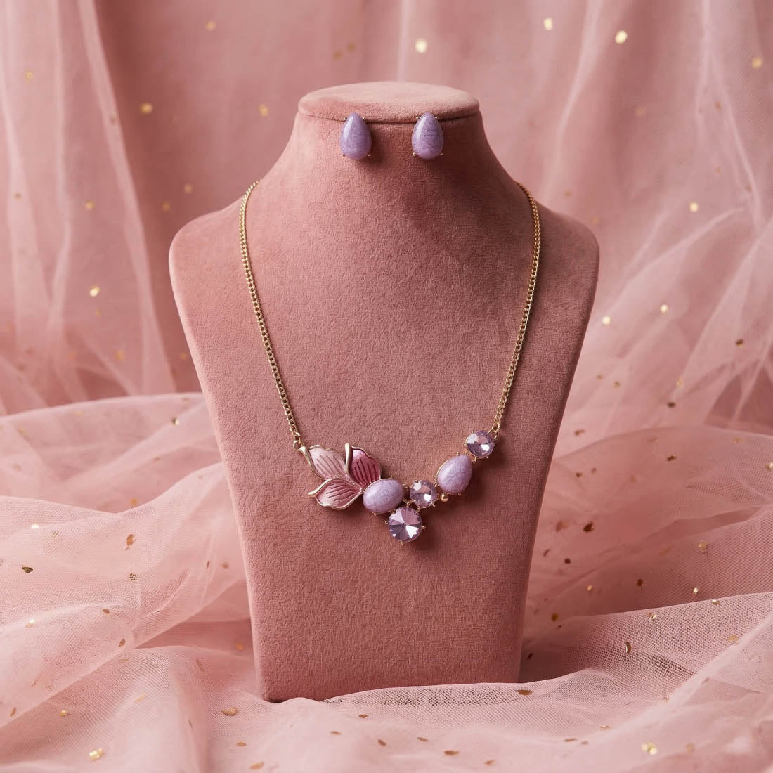 Purple Color Anti Tarnish Necklace Set With Royal Inspired Elegant Fashion Look
