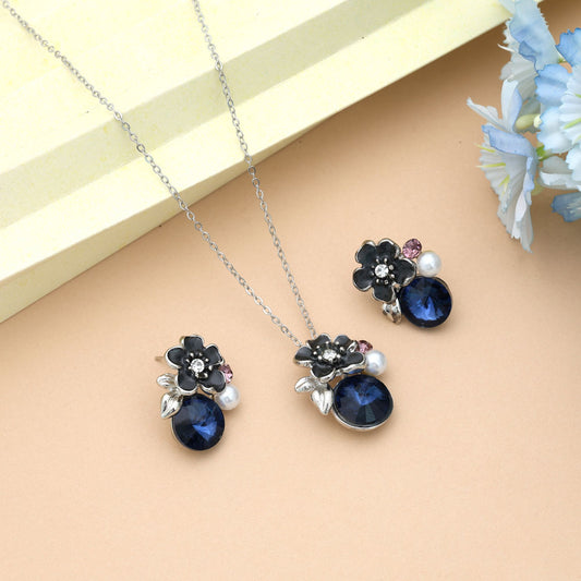 Blaues farbiges, anlaufgeschütztes Halsketten-Set mit modischem Party-Look