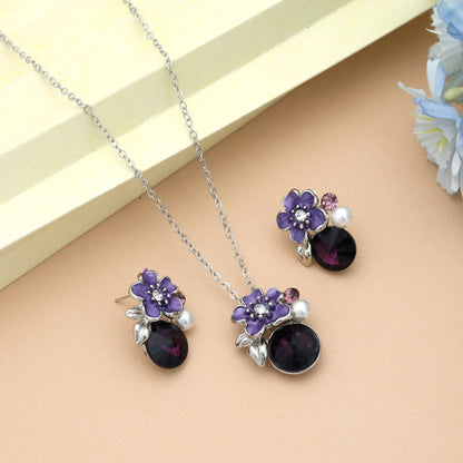 Purple Color Anti Tarnish Necklace Set With Elegant Royal Inspired Finish