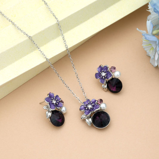 Purple Color Anti Tarnish Necklace Set With Elegant Royal Inspired Finish