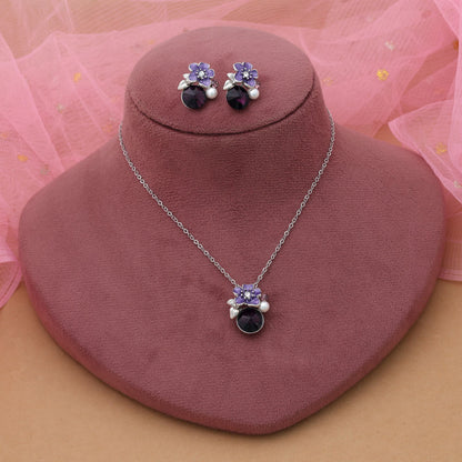 Purple Color Anti Tarnish Necklace Set With Elegant Royal Inspired Finish