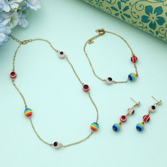 Multi Color Anti Tarnish Necklace Set With Artistic Vibrant Fashion Look