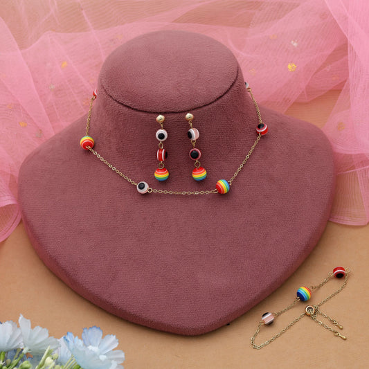 Multi Color Anti Tarnish Necklace Set With Artistic Vibrant Fashion Look