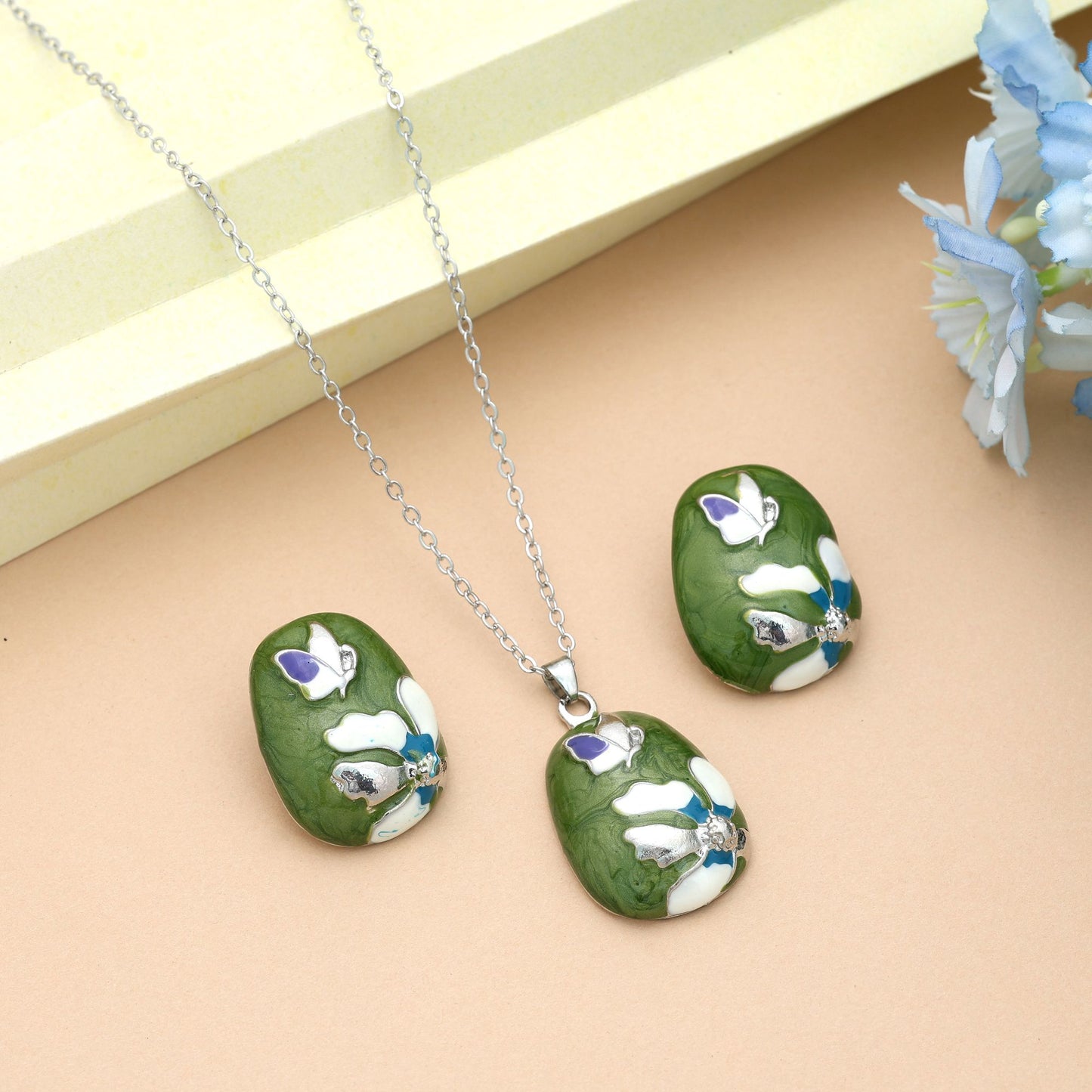 Mehendi Green Color Meena Work Anti Tarnish Necklace Set With Cultural Ethnic Charm