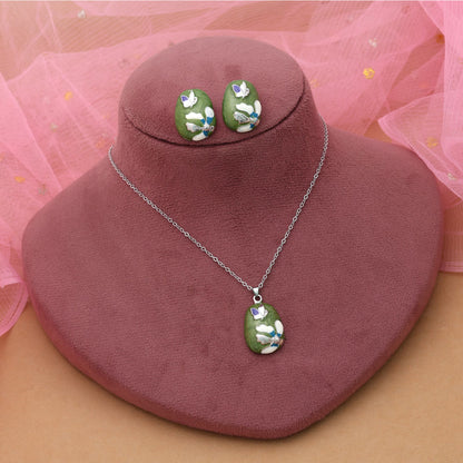 Mehendi Green Color Meena Work Anti Tarnish Necklace Set With Cultural Ethnic Charm