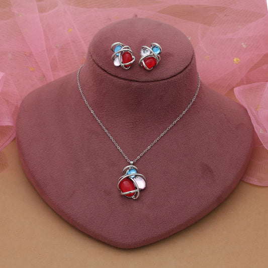 Red Color Anti Tarnish Necklace Set With Elegant Traditional Party Wear Style