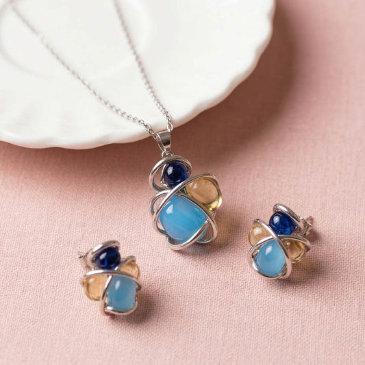 Halskettenset in Himmelblau mit Anlaufschutz und weichem, elegantem, modernem Look