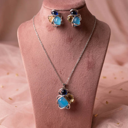 Sky Blue Color Anti Tarnish Necklace Set With Soft Elegant Modern Look