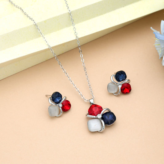 Blauer Anti-Anlauf-Halskettenset mit klassisch-stilvollem Schmuck-Finish