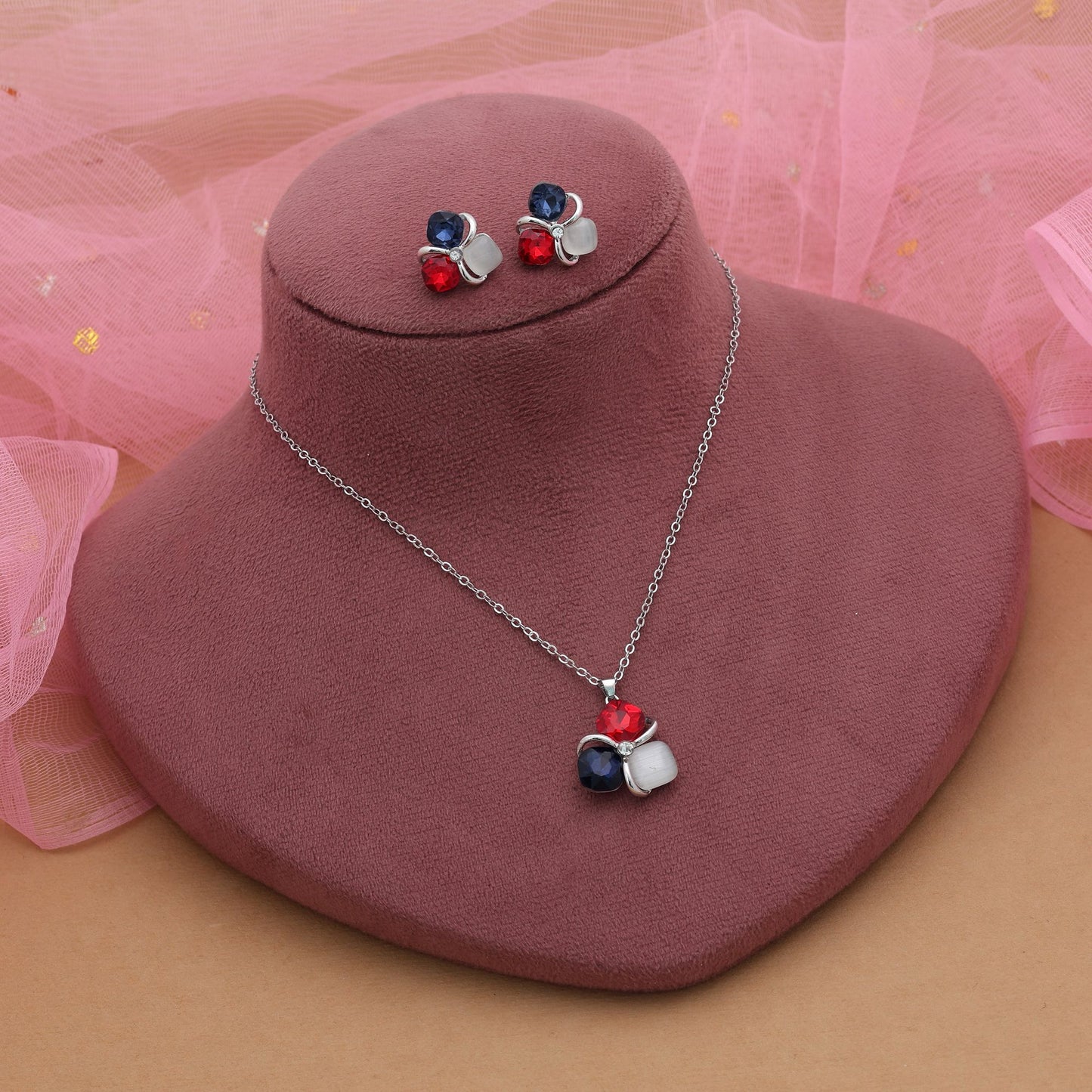 Blue Color Anti Tarnish Necklace Set With Classic Stylish Jewelry Finish