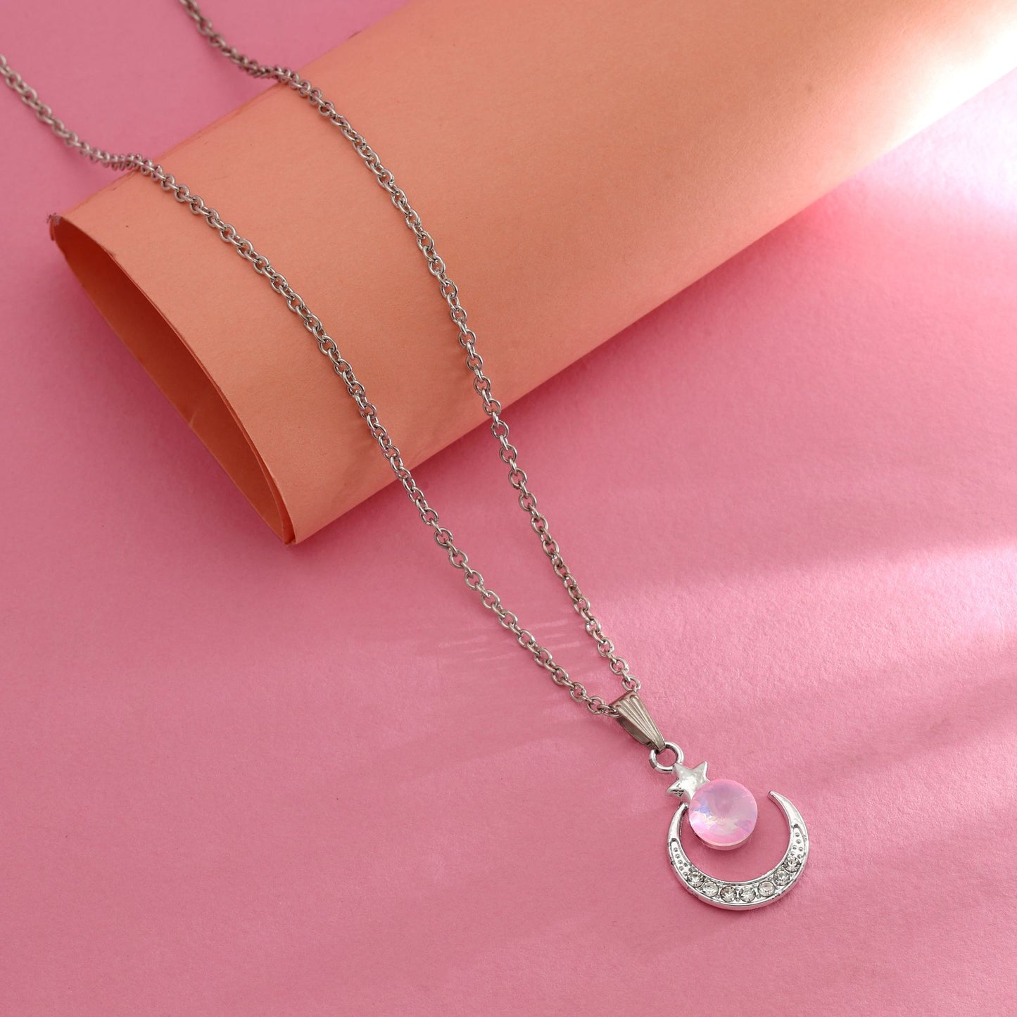 Pink Color Anti Tarnish Necklace Elegant Feminine Minimal Daily Wear Jewelry