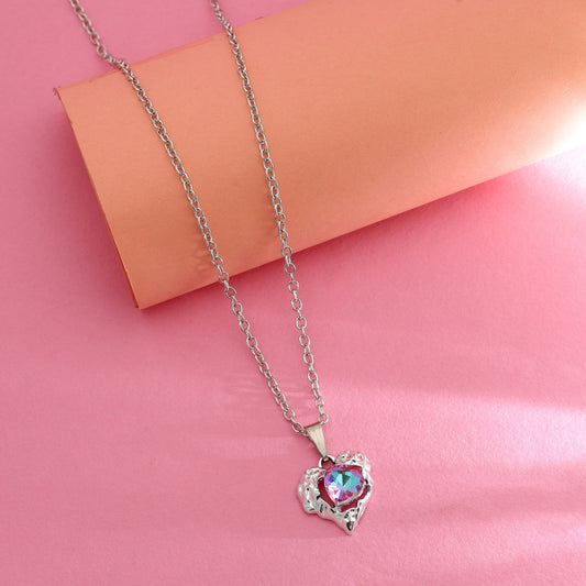 Multi Color Heart Shape Anti Tarnish Necklace Trendy Vibrant Fashion Jewelry