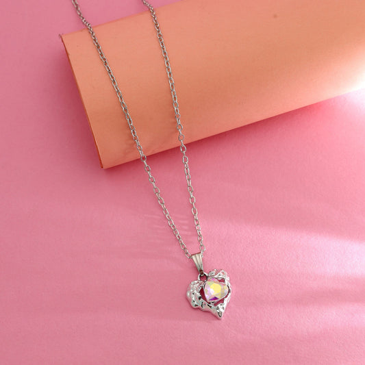 Rainbow Color Heart Shape Anti Tarnish Necklace Vibrant Stylish Fashion Jewelry
