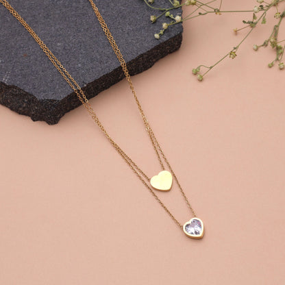 Gold Color Heart Shape Anti Tarnish Necklace with Romantic Stylish Charm