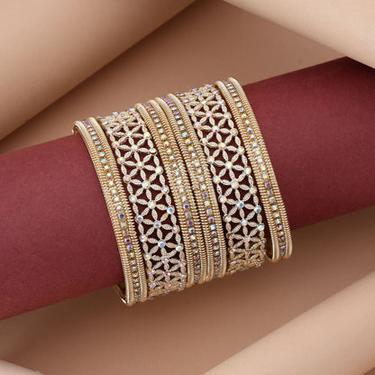 Elegant Gold Color 6 Set Of Bangles Combo For Traditional Party Wear