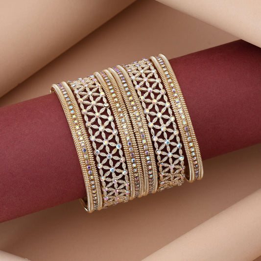 Elegant Gold Color 6 Set Of Bangles Combo For Traditional Party Wear