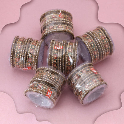 Graceful Gold Color Meena Work 6 Set Of Bangles Combo For Bridal Look