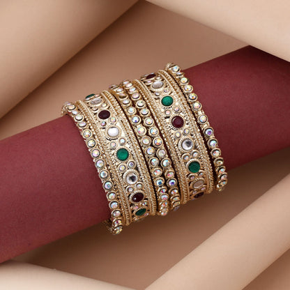 Colorful Multi Color 6 Set Of Bangles Combo Crafted For Stylish Traditional Looks