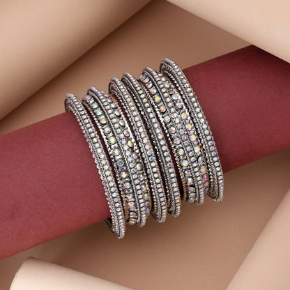Shimmering Silver Color 6 Set Of Bangles Combo For Party And Festive Style