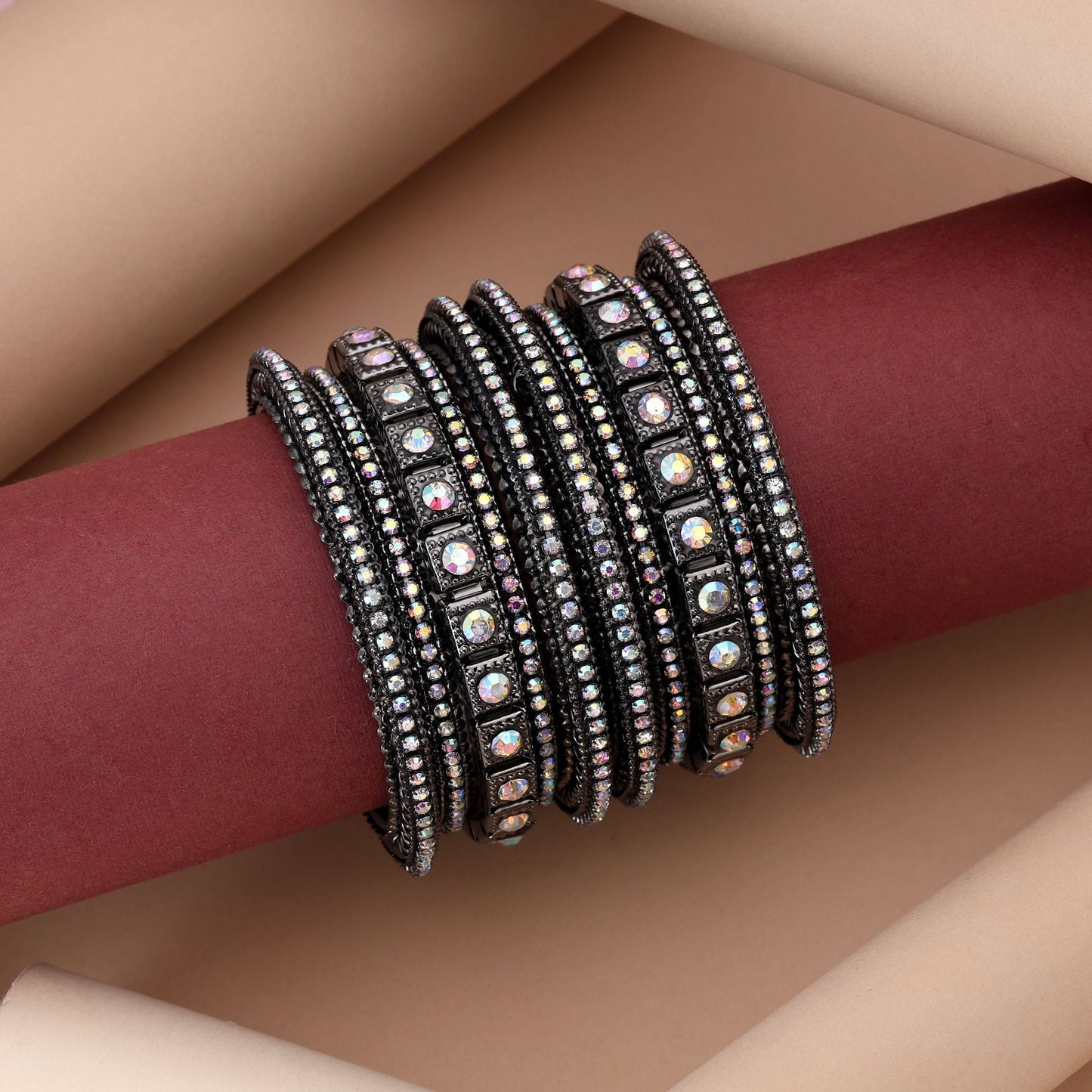 Bold Black Silver Color 6 Set Of Bangles Combo For Contemporary Fashion Style