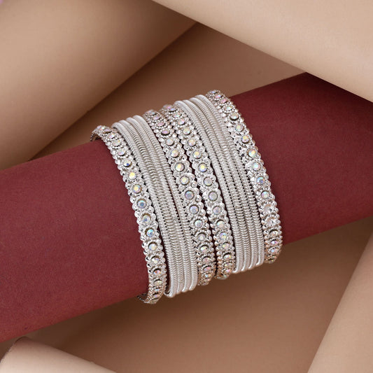 Elegant Silver Color 9 Set Of Bangles Combo Perfect For Festive And Party Wear