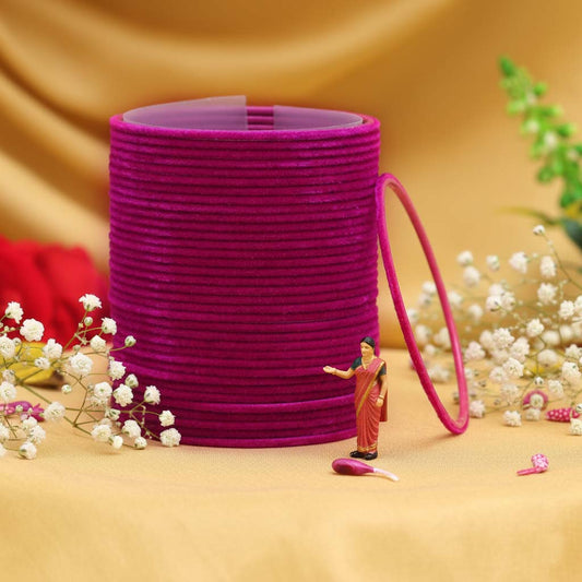 Magenta Color 4 Set Of Velvet Bangles Combo Size(2 Set Of 2.6, 2 Set Of 2.8)