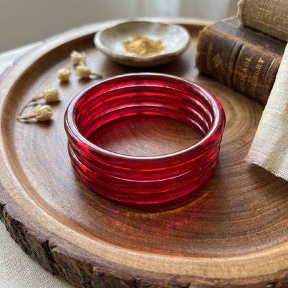 Strawberry Color 8 Set Of Glass Bangle Mix Size (2.2, 2.4, 2.6, 2.8, 2.10) (FNFB178CMB)