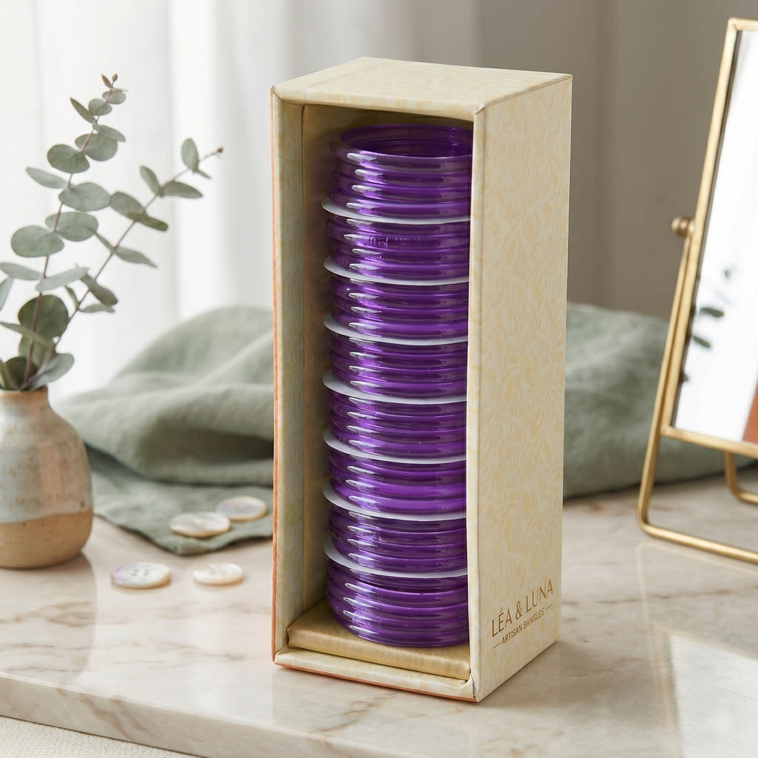 Lavender Color 8 Set Of Glass Bangle 32 Pieces Churi Mix Size (2.2, 2.4, 2.6, 2.8, 2.10) (FNFB182CMB)