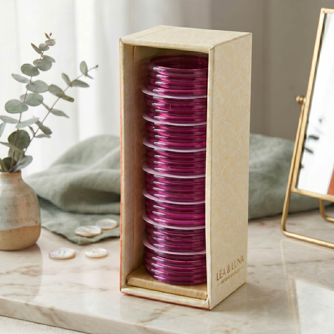 Pink Color 8 Set Of Glass Bangle 32 Pieces Churi Mix Size (2.2, 2.4, 2.6, 2.8, 2.10) (FNFB186CMB)