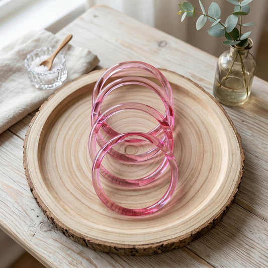 Pinkfarbenes Glasarmreifen-Set, 8-teilig, gemischte Größen (2.2, 2.4, 2.6, 2.8, 2.10) (FNFB186CMB)
