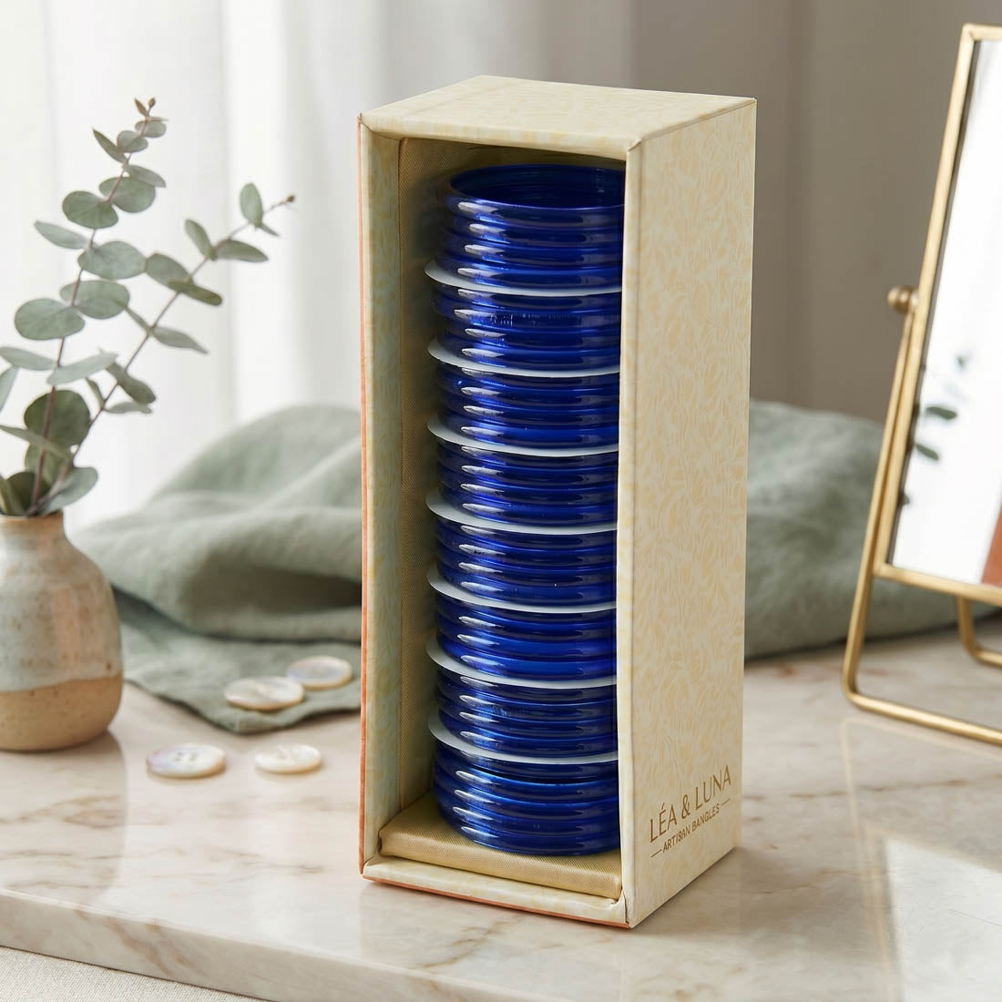 Blue Color 8 Set Of Glass 36 Pieces Churi Bangle Mix Size (2.2, 2.4, 2.6, 2.8, 2.10) (FNFB189CMB)