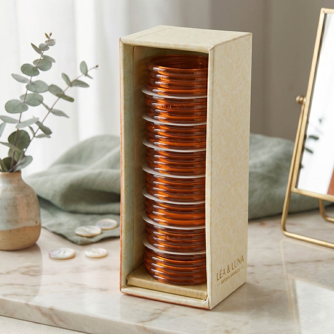 Orange Color 8 Set Of Glass Bangle Mix Size (2.2, 2.4, 2.6, 2.8, 2.10) (FNFB190CMB)