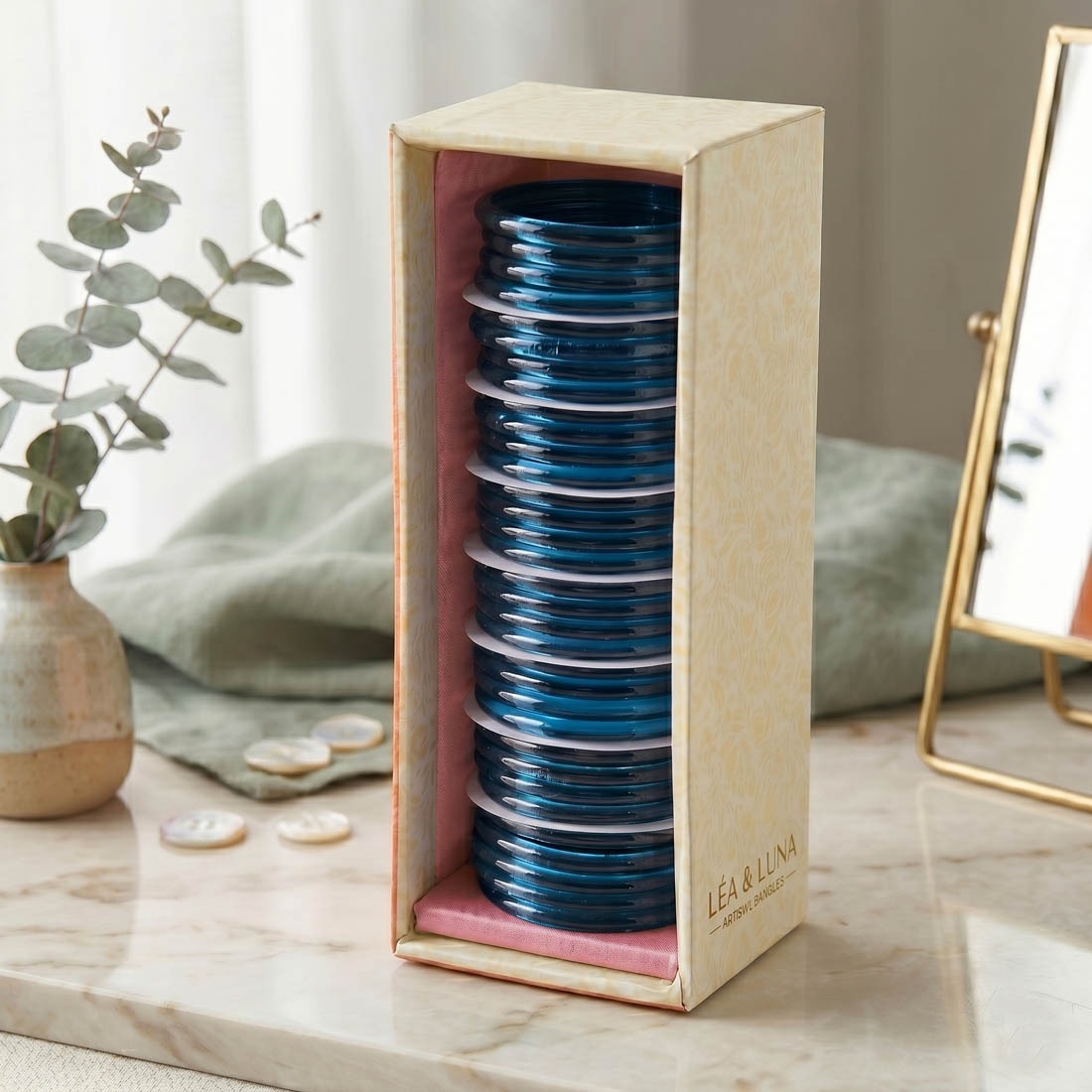 Firozi Farbe 7er Set Glasarmreifen, gemischte Größen (2.2, 2.4, 2.6, 2.8, 2.10) (FNFB191CMB)