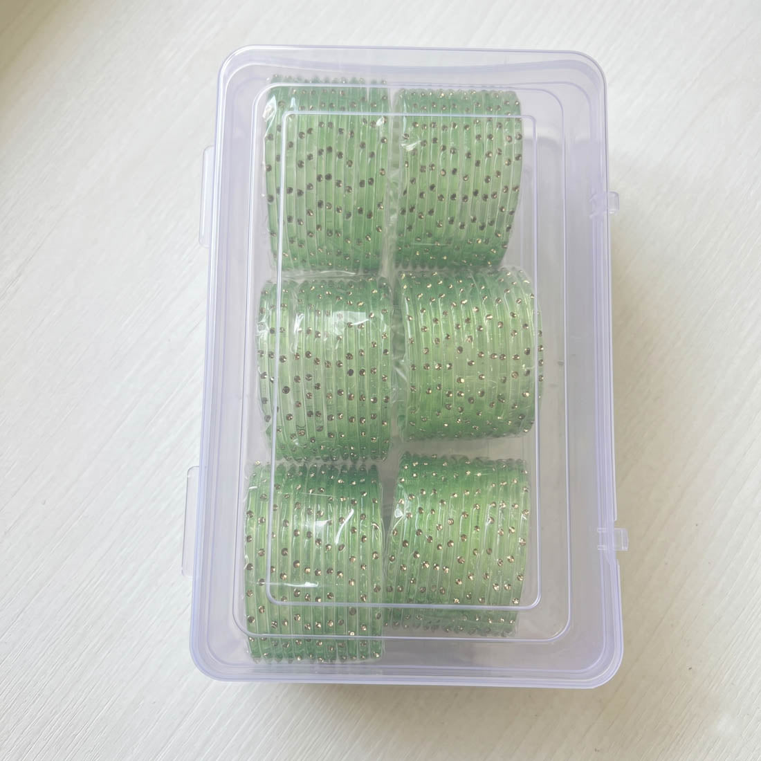 Pista Green Color 6 Set Of Glass Bangle Size: 2.4, 2.6, 2.8, 2.10 (FNFB198CMB)