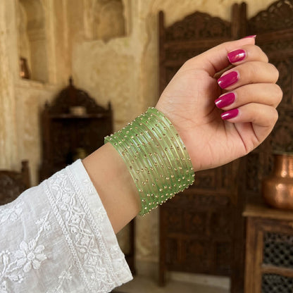 Pista Green Color 6 Set Of Glass Bangle Size: 2.4, 2.6, 2.8, 2.10 (FNFB198CMB)
