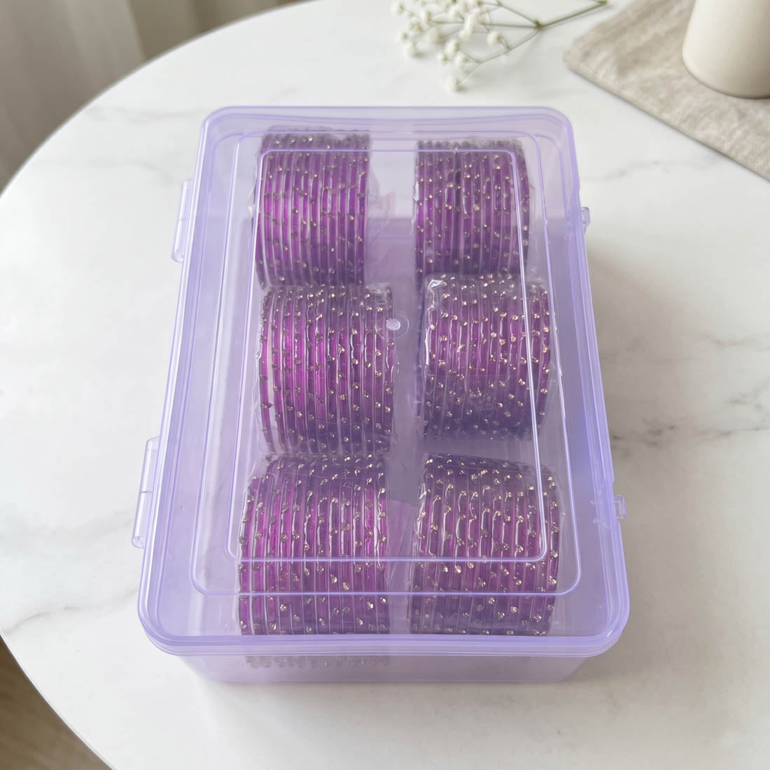 Violette Farbe 6er Set Glas-Armreifen Größe: 2.4, 2.6, 2.8, 2.10 (FNFB200CMB)