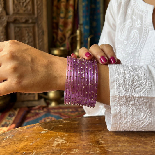Violet Color 6 Set Of Glass Bangle Size: 2.4, 2.6, 2.8, 2.10 (FNFB200CMB)