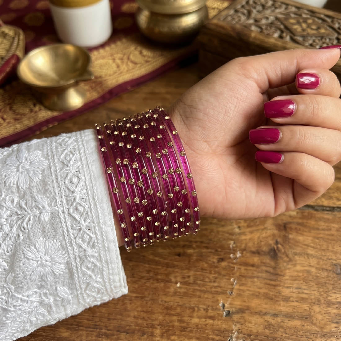 Purple Color 6 Set Of Glass Bangle 12 Pieces Churi Size: 2.4, 2.6, 2.8, 2.10 (FNFB201CMB)
