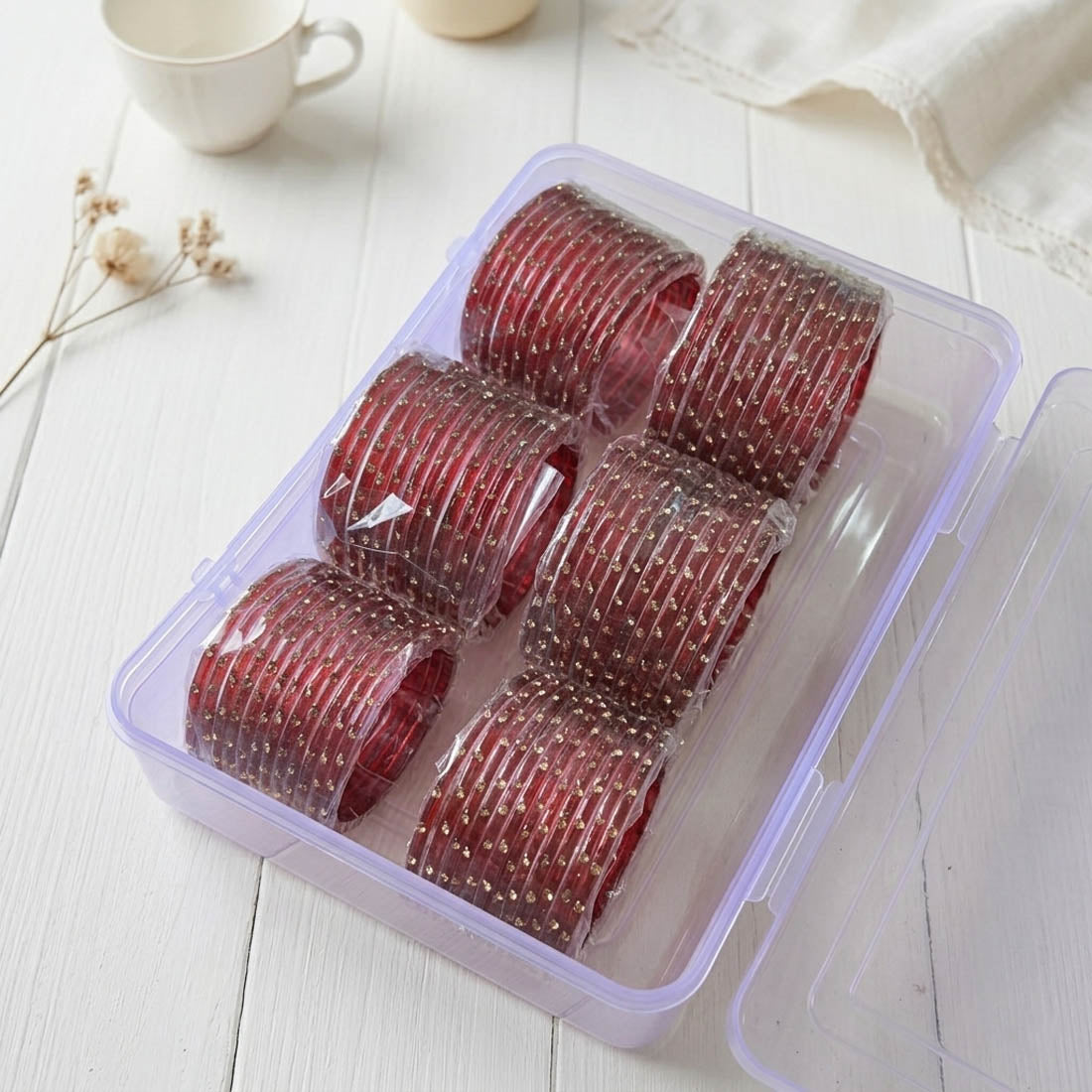 Maroon Color 6 Set Of Glass Bangle Size: 2.4, 2.6, 2.8, 2.10 (FNFB202CMB)