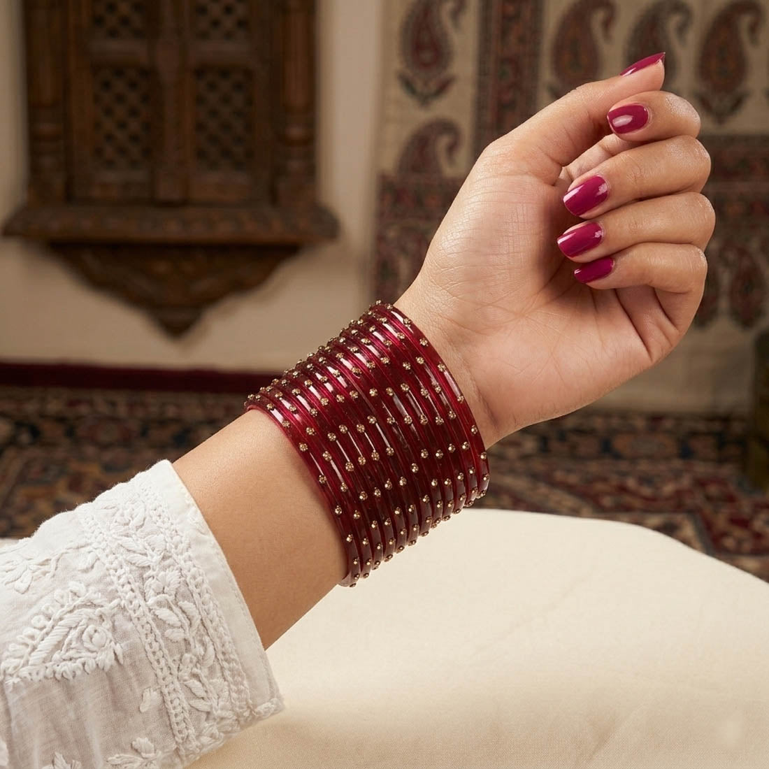 Maroon Color 6 Set Of Glass Bangle Size: 2.4, 2.6, 2.8, 2.10 (FNFB202CMB)