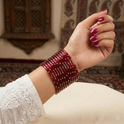 Maroon Color 6 Set Of Glass Bangle Size: 2.4, 2.6, 2.8, 2.10 (FNFB202CMB)