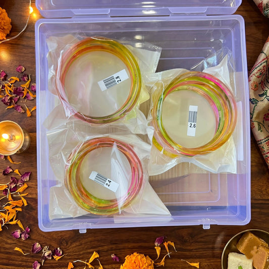 Assorted Color 3 Set Of Glass Bangles 8 Pieces Churi Combo Size(1 Set Of 2.4, 1 Set Of 2.6, 1 Set Of 2.8) (FNFB206CMB)