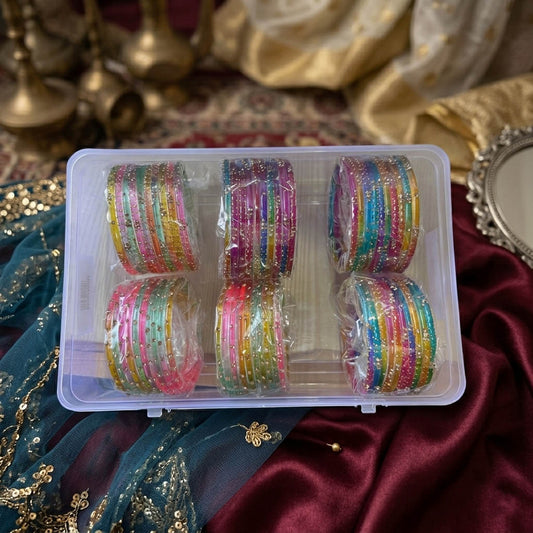 Assorted Color 6 Set Of Glass Bangle Mix Size (2.4, 2.6, 2.8, 2.10) (FNFB216CMB)