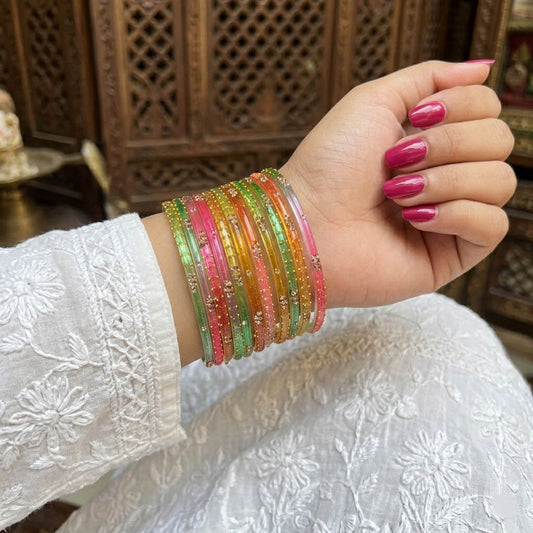 Assorted Color 6 Set Of Glass Bangle Mix Size (2.4, 2.6, 2.8, 2.10) (FNFB216CMB)