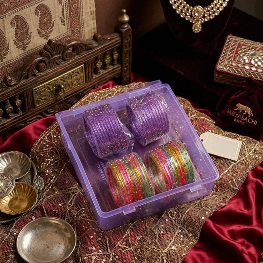 Assorted Color 4 Set Of Glass Bangle Mix Size (2.4, 2.6, 2.8) (FNFB219CMB)