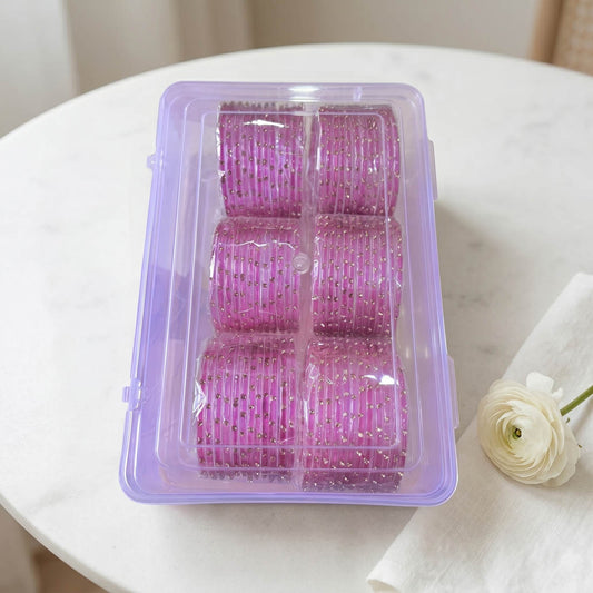 Light Purple Color 6 Set Of Glass Bangle 12 Pieces Churi Mix Size (2.4, 2.6, 2.8) (FNFB221CMB)